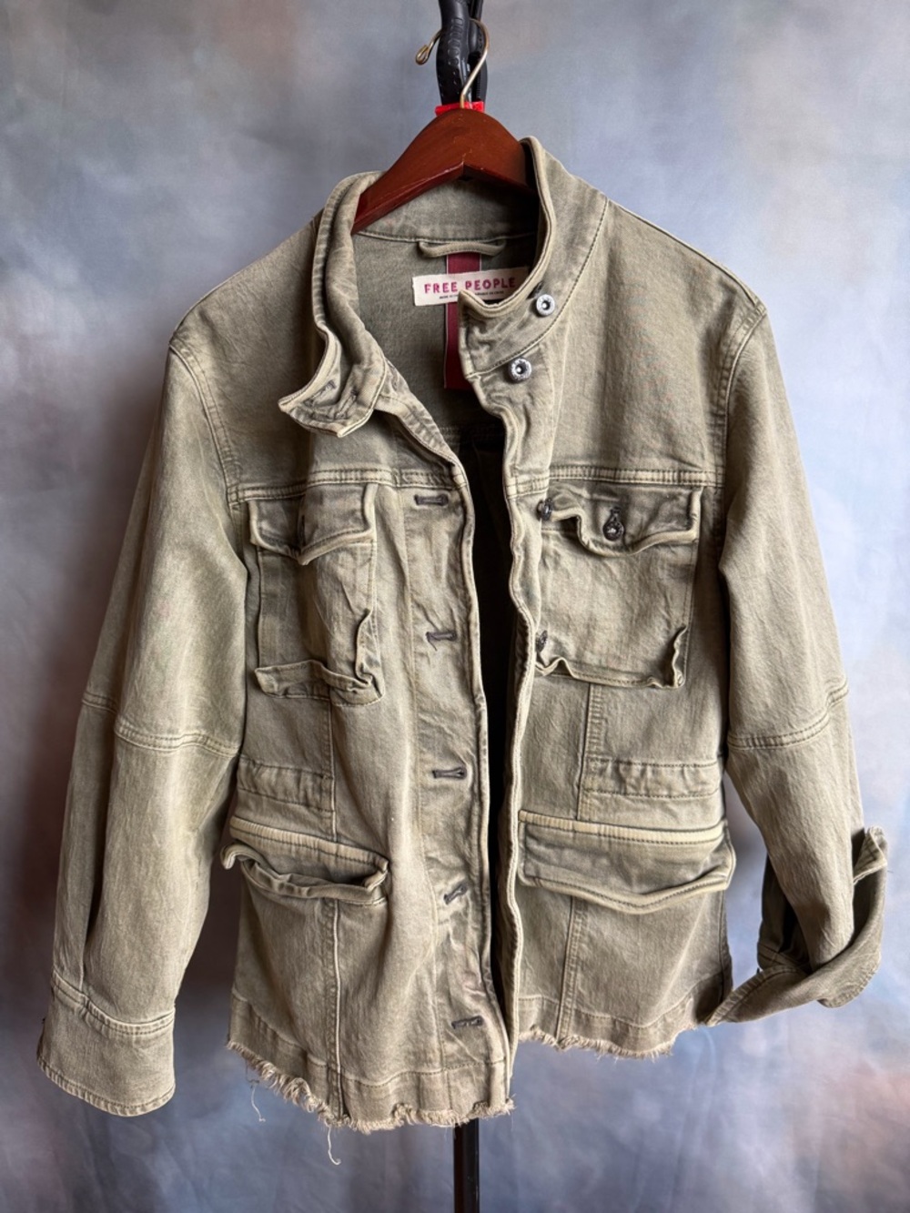 Free People Olive Green Utility Jean Jacket